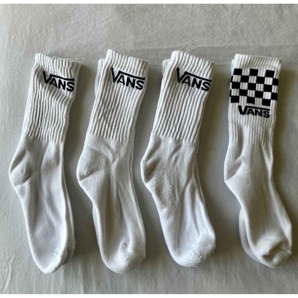 Vans Mens Crew Socks 4 Pack White Checkerboard Logo Men's size 6.5-9 NWOT